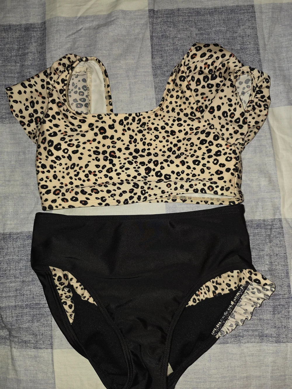 Cat & Jack Girls Leopard Print Padded Bandeau Top & Black Bottoms NWT Medium 8